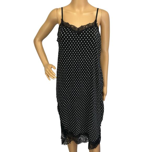 Free People Margot Slip Dress Black Polka Dot Crinkle Lace Trim Midi Size 2 - Picture 2 of 12